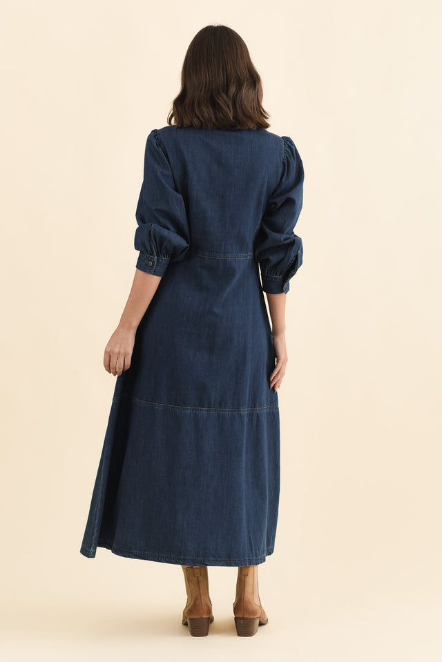 Detroit Dark Blue Denim Sleeved Dress image 5