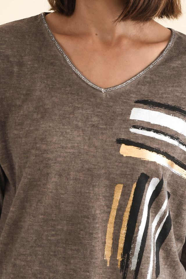 Devon Brown Brush Stroke Cotton Top,Brunette model,alt text|model:Cara image 6