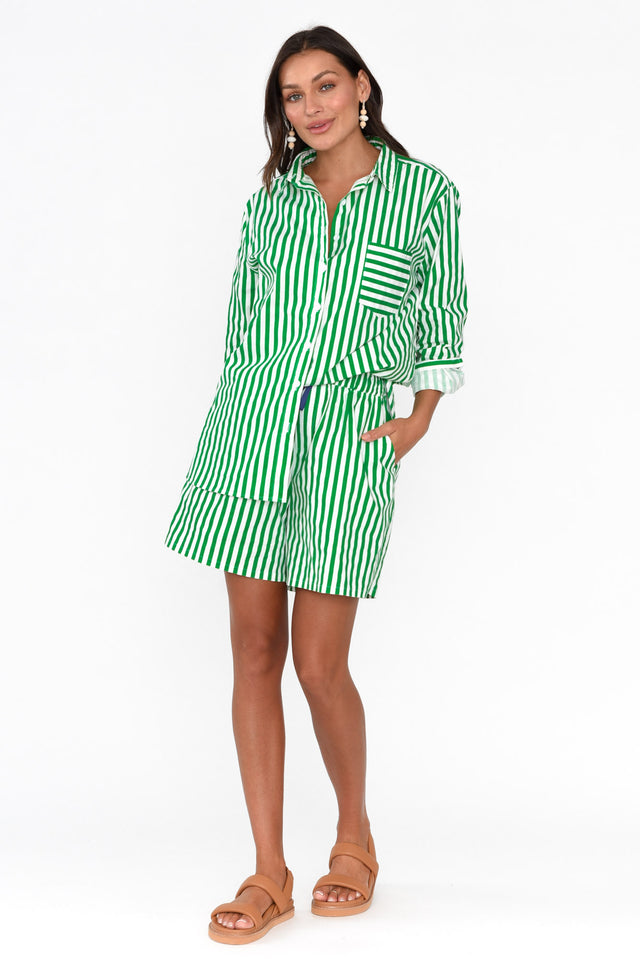 Devora Green Stripe Cotton Shirt image 3