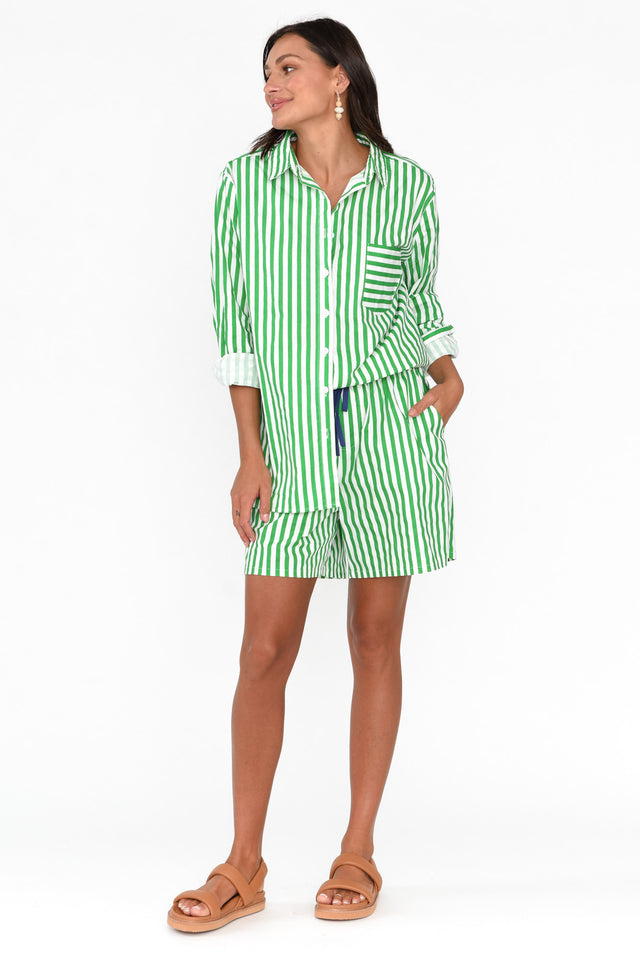 Keilani Green Stripe Cotton Shorts