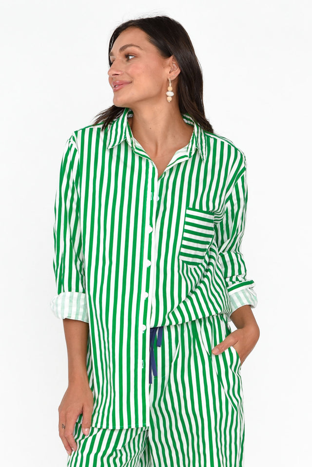 Devora Green Stripe Cotton Shirt image 2