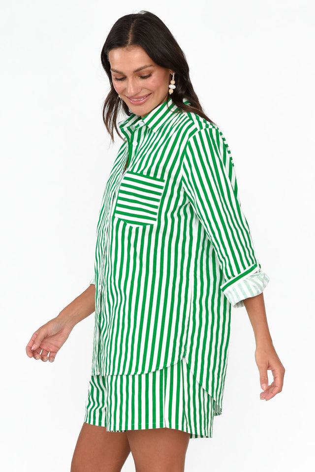 Devora Green Stripe Cotton Shirt image 4