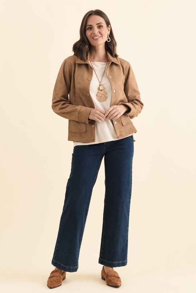 Dexter Tan Faux Suede Jacket,Brunette model,alt text|model:MJ image 8