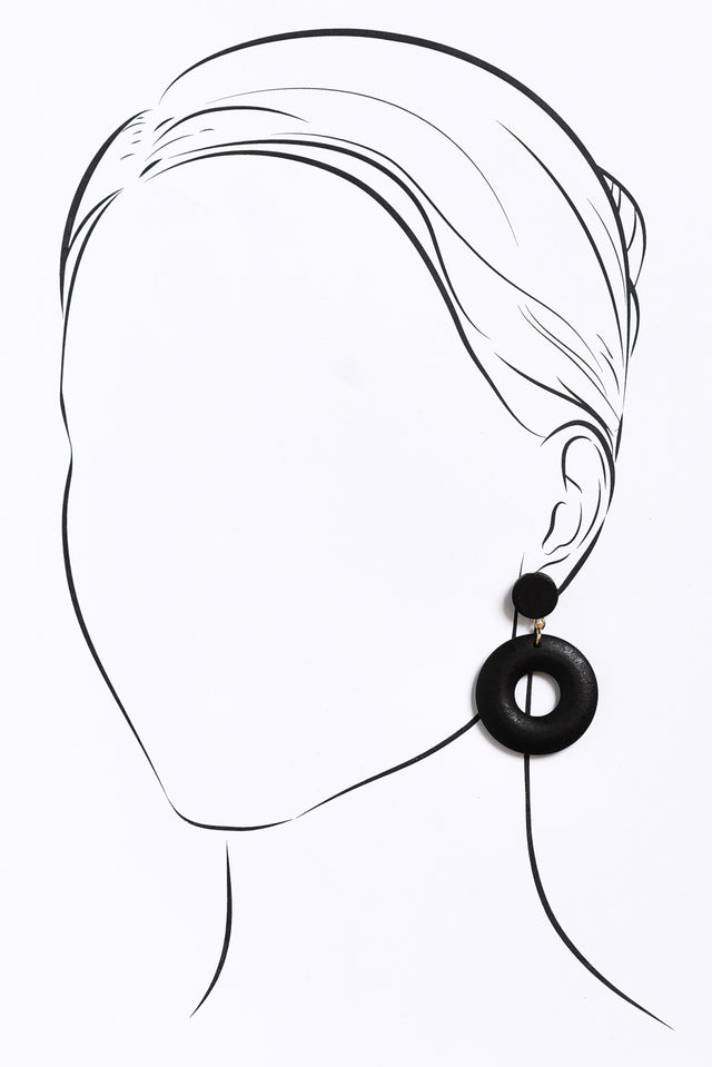 Dia Black Circle Drop Earrings image 2