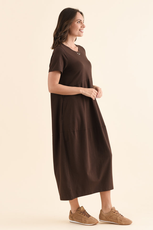 Diana Chocolate Cotton Pocket Dress,Side,Brunette model,alt text|model:MJ image 3