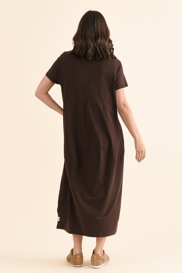 Diana Chocolate Cotton Pocket Dress,Back,Brunette model,alt text|model:MJ image 4