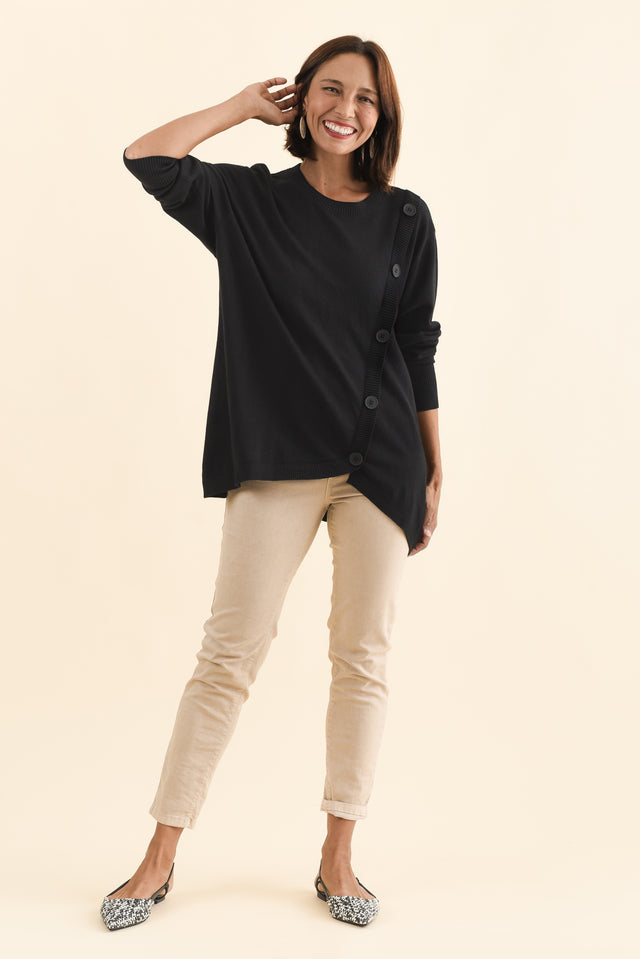 Dianne Black Button Knit Jumper,Brunette model,alt text|model:Cara image 7