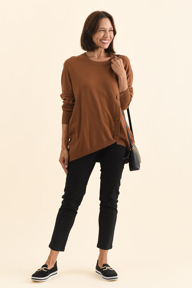 Dianne Chocolate Button Knit Jumper,Brunette model,alt text|model:Cara image 3