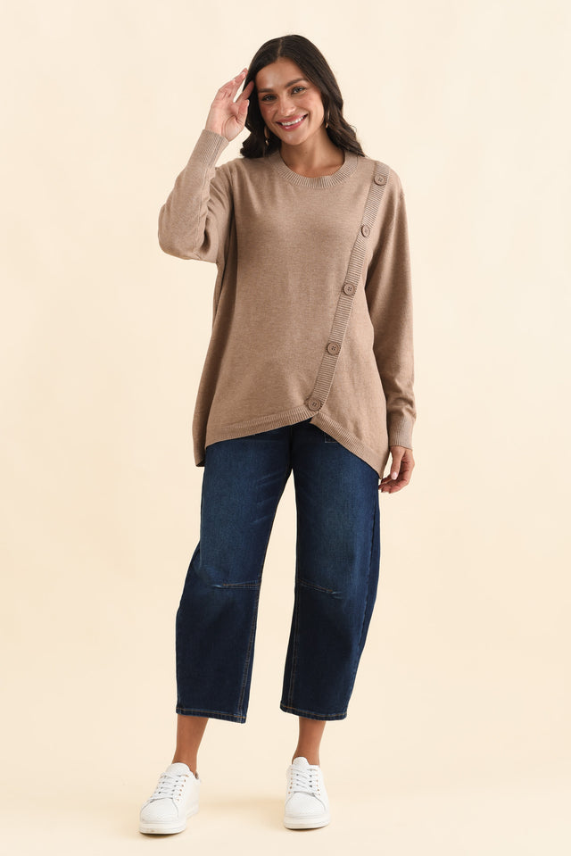 Dianne Mocha Button Knit Jumper,Brunette model,alt text|model:Brontie image 7