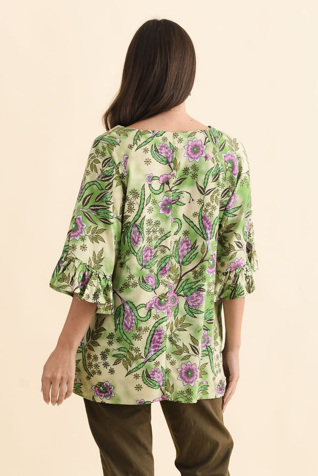 Diona Green Garden Frill Sleeve Top,Brunette model,alt text|model:MJ image 5