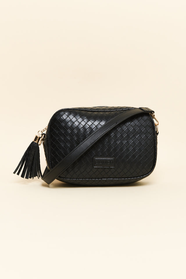 Disco Black Woven Crossbody Bag