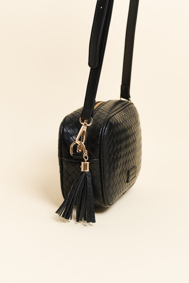 Disco Black Woven Crossbody Bag