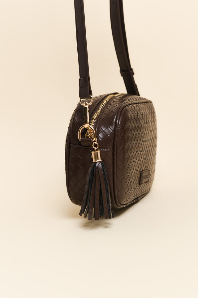 Disco Brown Woven Crossbody Bag