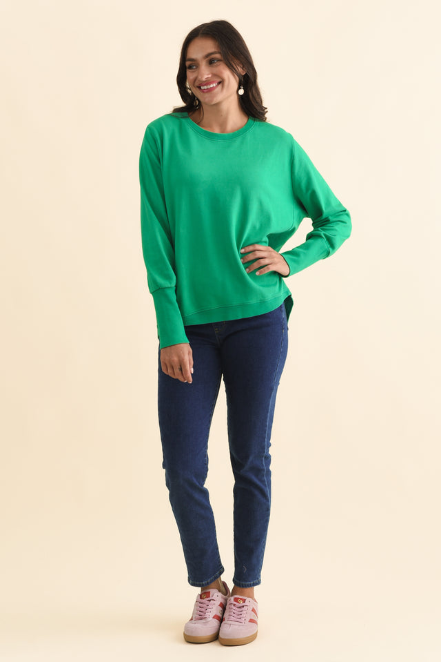 Divine Forest Green Cotton Crew Sweatshirt,Brunette model,alt text|model:Brontie image 7