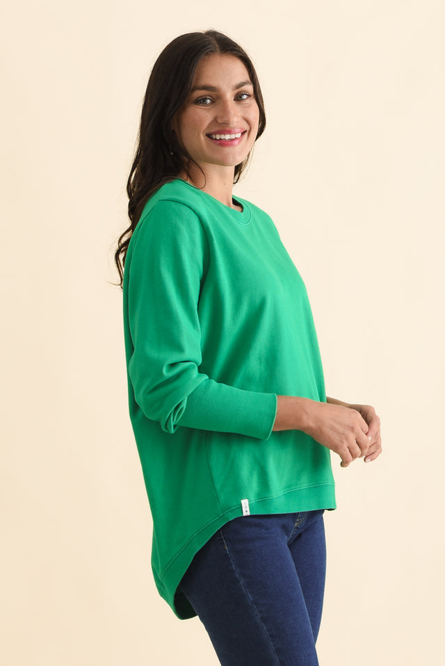 Divine Forest Green Cotton Crew Sweatshirt,Brunette model,alt text|model:Brontie image 4
