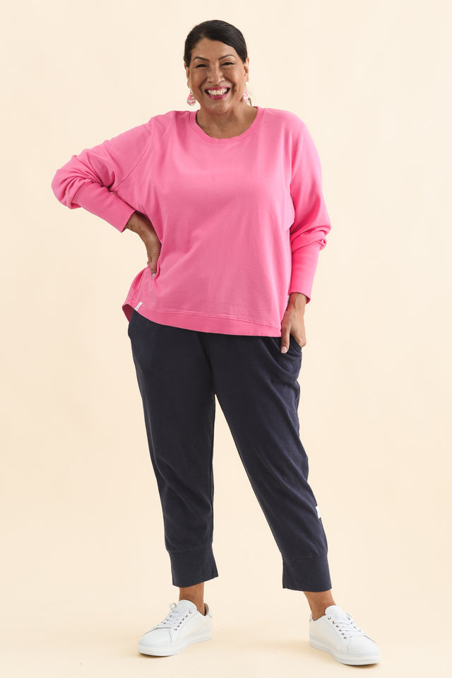 Divine Hot Pink Cotton Crew Sweatshirt,Brunette model,alt text|model:Pilita image 9