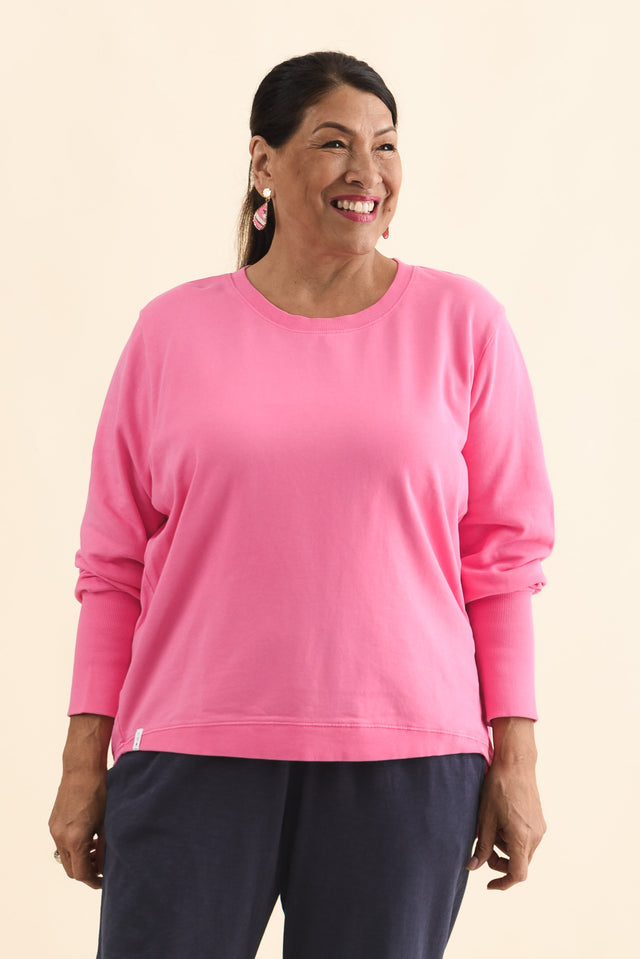 Divine Hot Pink Cotton Crew Sweatshirt,Brunette model,alt text|model:Pilita image 8