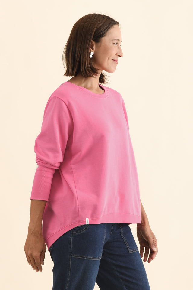 Divine Hot Pink Cotton Crew Sweatshirt,Brunette model,alt text|model:Cara image 4