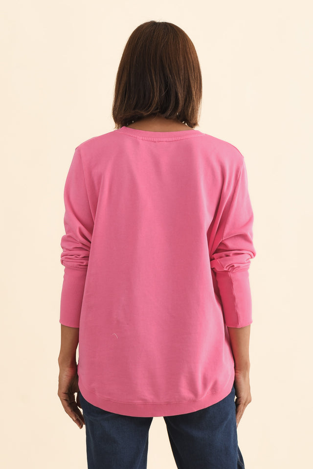 Divine Hot Pink Cotton Crew Sweatshirt,Brunette model,alt text|model:Cara image 5