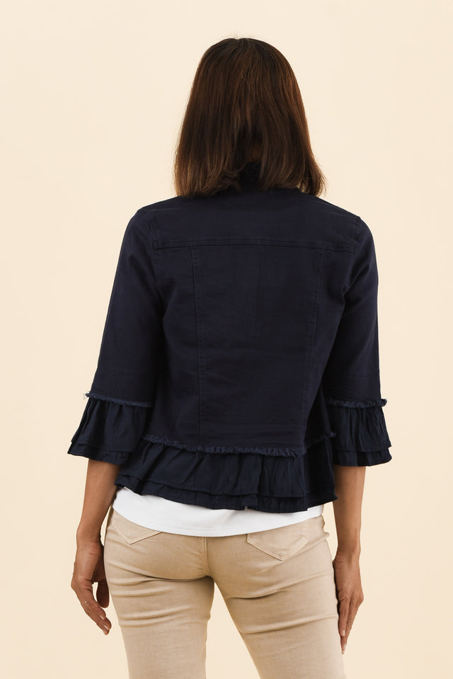 Dolores Navy Cotton Frill Jacket,Back,Brunette model,alt text|model:Cara image 4