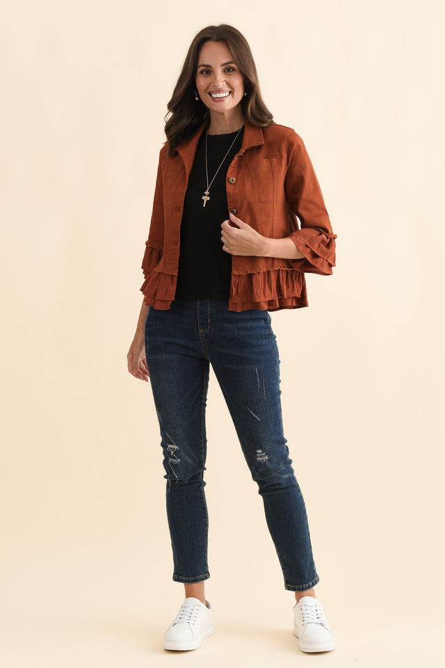 Dolores Rust Cotton Frill Jacket,Brunette model,alt text|model:MJ image 7