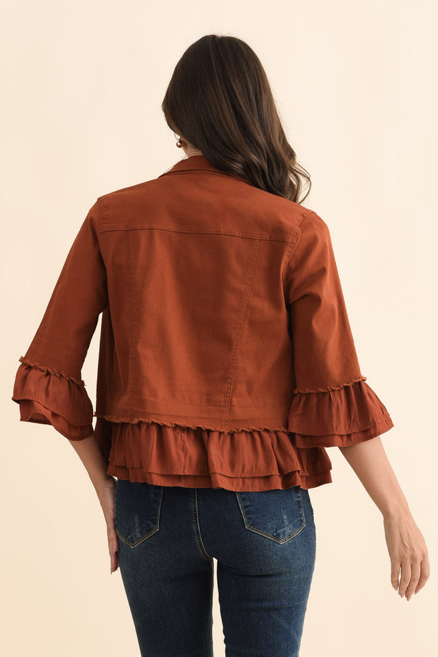 Dolores Rust Cotton Frill Jacket,Brunette model,alt text|model:MJ image 5