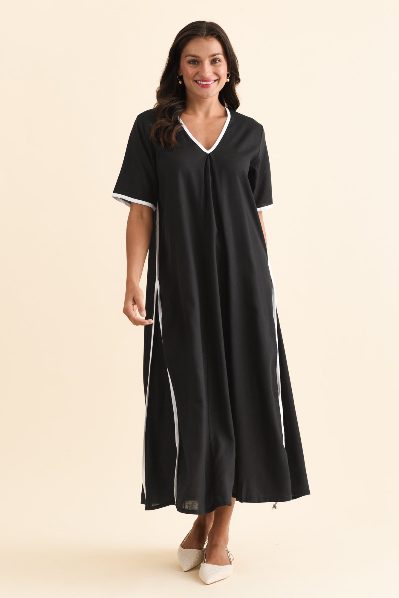 Dorcas Black Contrast V Neck Dress