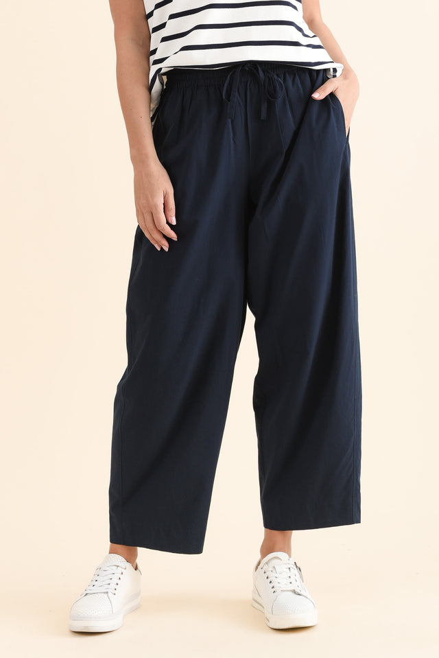 Drift Navy Barrel Drawstring Pants,Front,Brunette model,alt text|model:MJ image 1