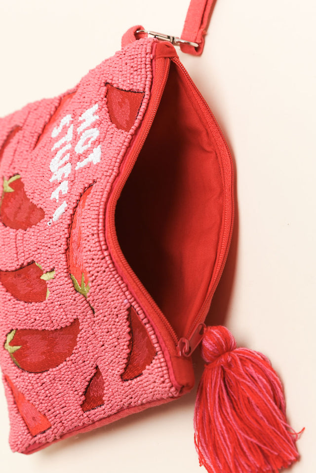 Dulce Hot Pink Chilli Beaded Clutch