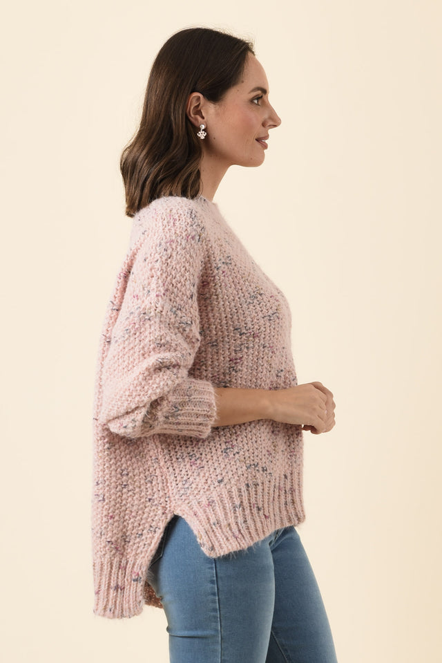 Dunham Pale Pink Speckle Knit Jumper,Brunette model,alt text|model:MJ image 4