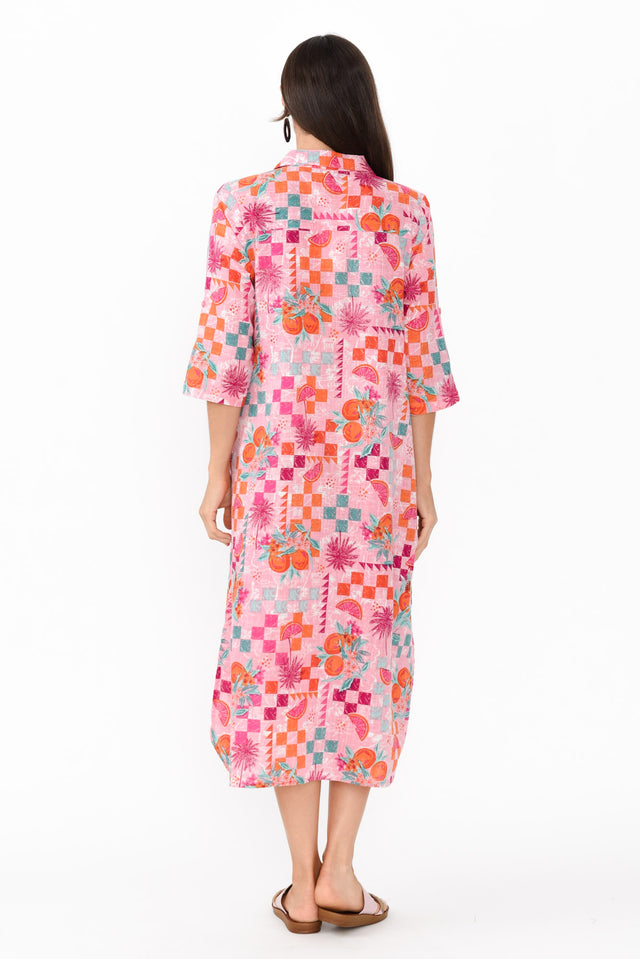 Tricia Pink Tropical Cotton Shirt Dress