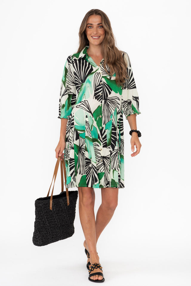 Eason Green Floral Cotton Collared Dress