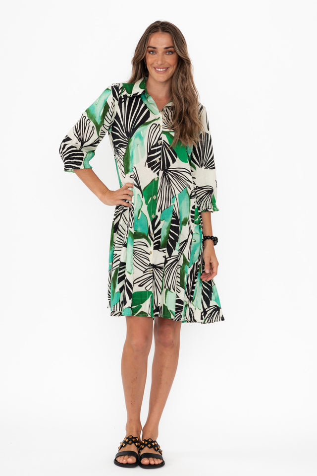 Eason Green Floral Cotton Collared Dress