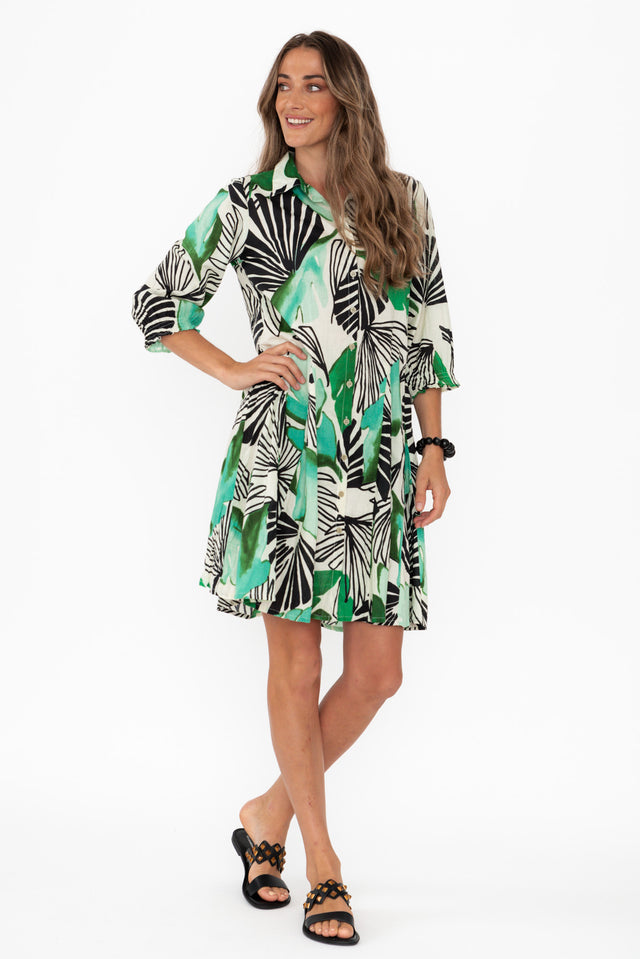 Eason Green Floral Cotton Collared Dress