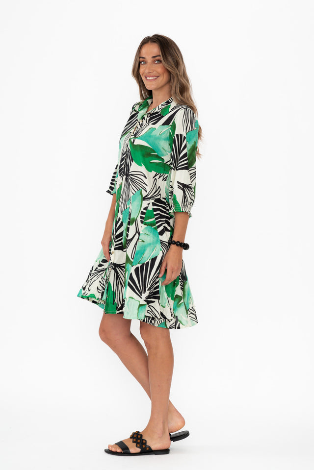 Eason Green Floral Cotton Collared Dress