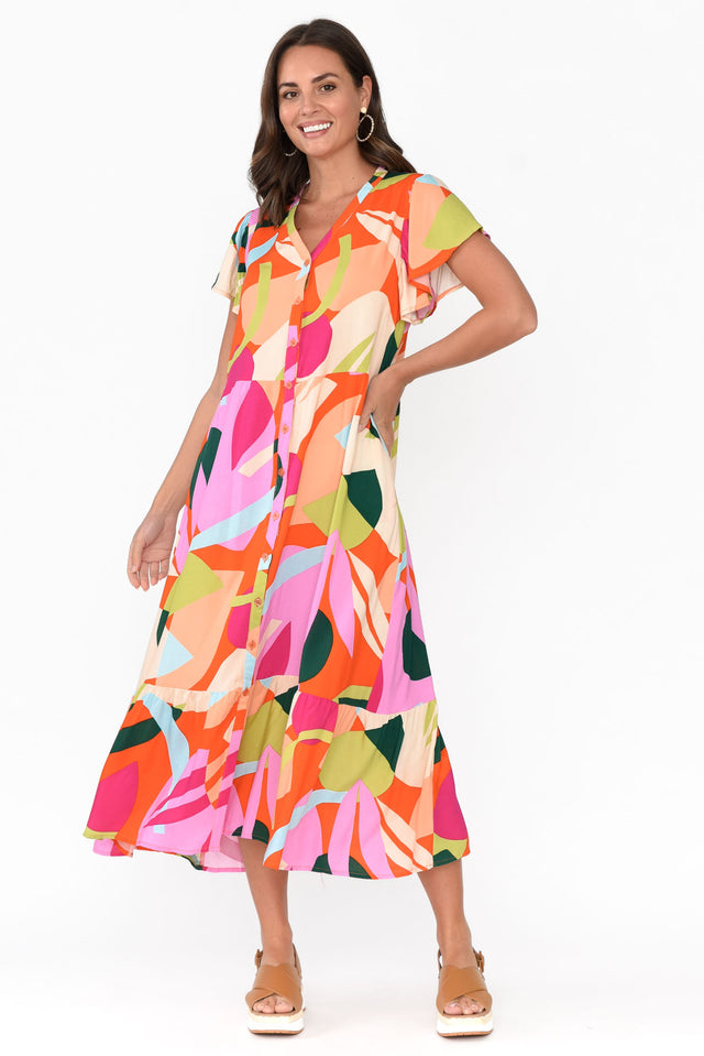 Edna Red Abstract Maxi Shirt Dress image 7