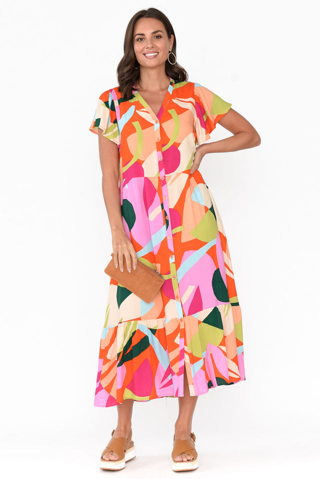 Edna Red Abstract Maxi Shirt Dress banner image