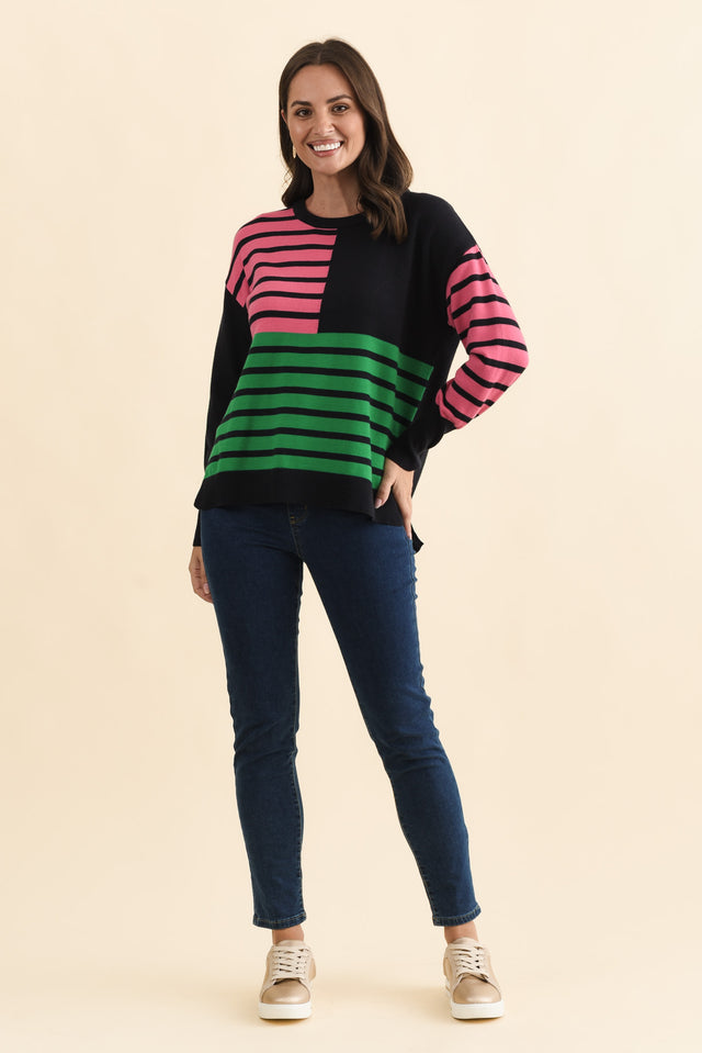 Effie Navy Stripe Knit Jumper,Brunette model,alt text|model:MJ image 7