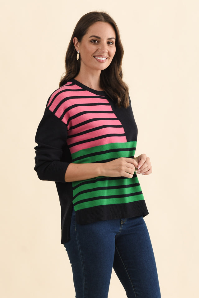 Effie Navy Stripe Knit Jumper,Brunette model,alt text|model:MJ image 4