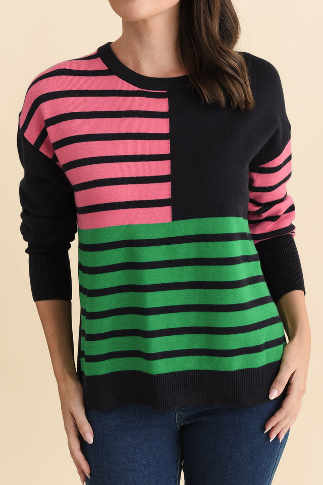 Effie Navy Stripe Knit Jumper,Brunette model,alt text|model:MJ image 6
