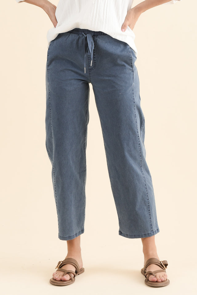 Eleanor Washed Blue Drawstring 7/8 Pants,Front,Brunette model,alt text|model:MJ image 1