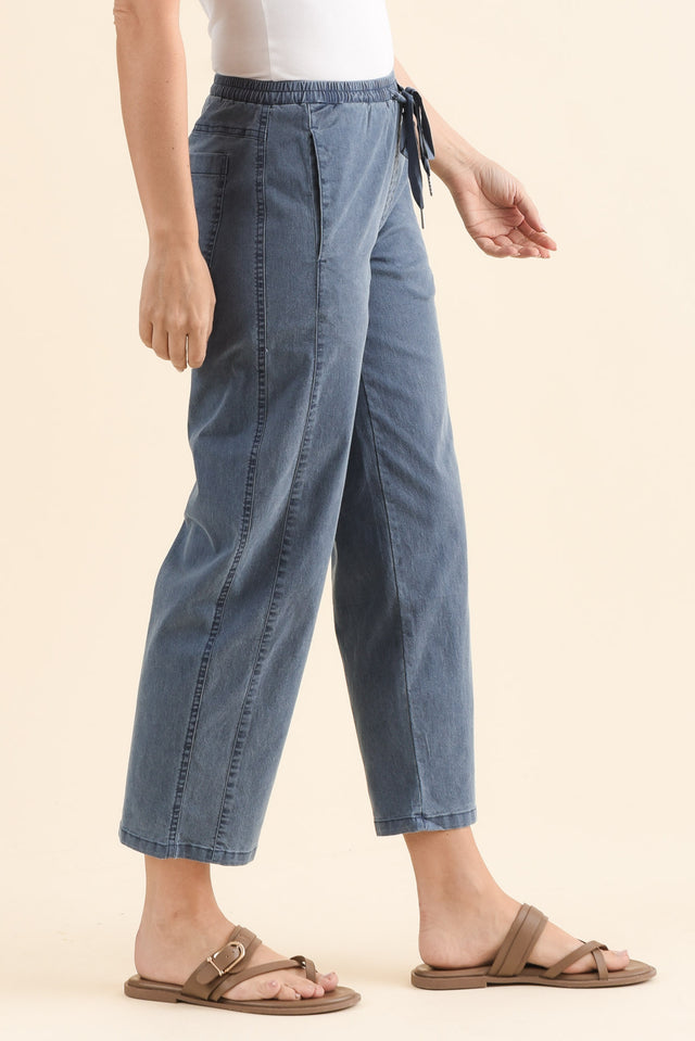 Eleanor Washed Blue Drawstring 7/8 Pants,Side,Brunette model,alt text|model:MJ image 3