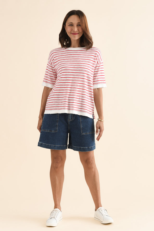 Eleni Red Stripe Knit Tee,Full Body,Brunette model,alt text|model:Cara image 6