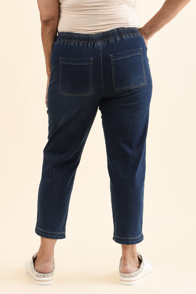 Eliana Dark Blue Denim Stretch Jeans,Back,Brunette model,alt text|model:Pilita image 12