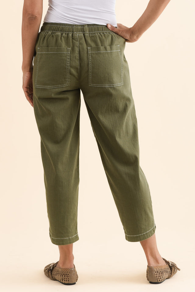 Eliana Olive Cotton Stretch Jeans,Side,Brunette model,alt text|model:Cara image 5
