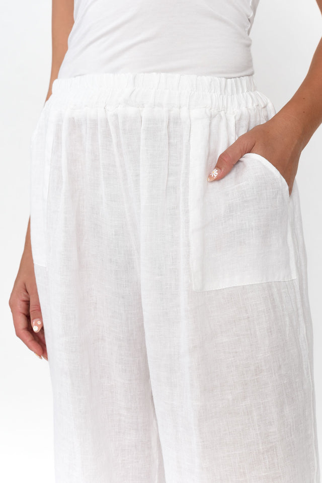 Elide White Linen Cropped Pants