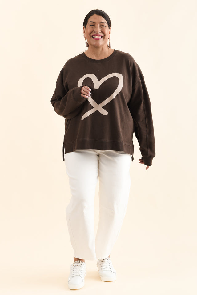 Elin Chocolate Heart Cotton Sweatshirt,Full Body,Brunette model,alt text|model:Pilita image 6