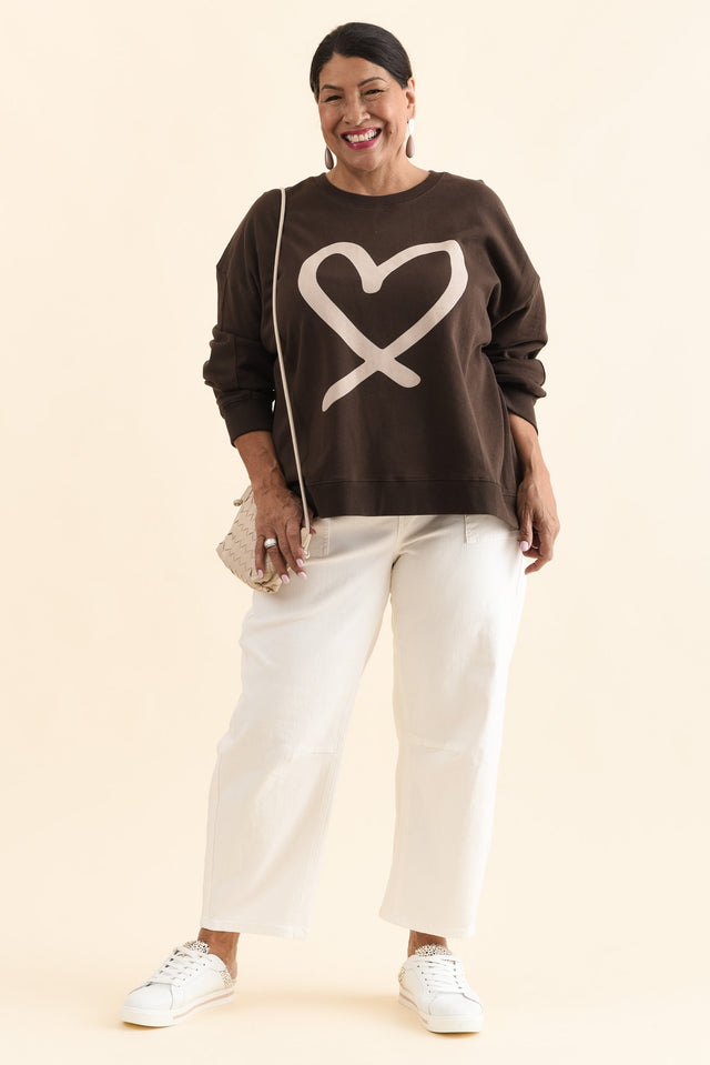Elin Chocolate Heart Cotton Sweatshirt,Full Body,Brunette model,alt text|model:Pilita