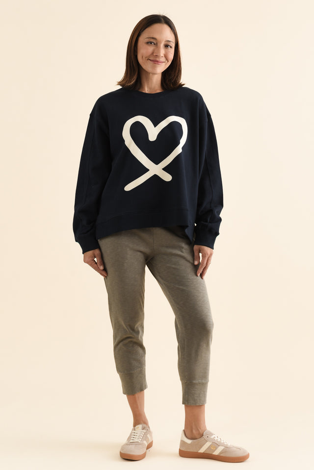 Elin Navy Heart Cotton Sweatshirt,brunette model,Full Outfit,alt text|model:Cara image 6