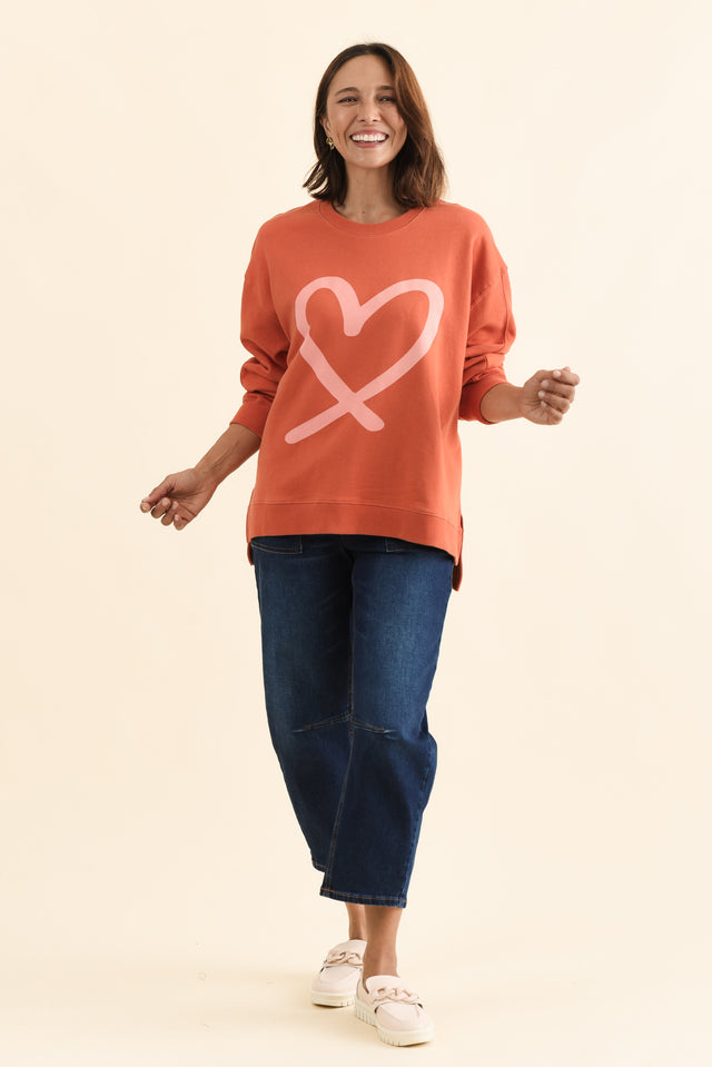 Elin Orange Heart Cotton Sweatshirt,Full Body,Brunette model,alt text|model:Cara image 6